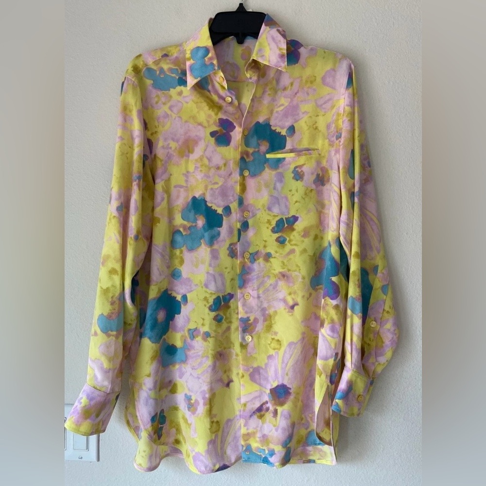 $1495 Stella McCartney 100 %Silk WATERCOLOR Floral TUNIC BLOUSE/DRESS SZ 38